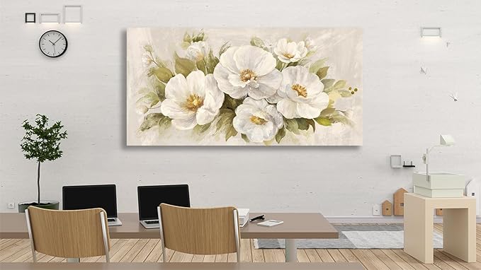 yearainn Abstract Flowers Canvas Wall Art - Beige Flower Pictures Blooming Floral Painting Wall Decor Minimalist Peony Printing Artwork for Living Room Bedroom Home Office Decorations 20" x 40"