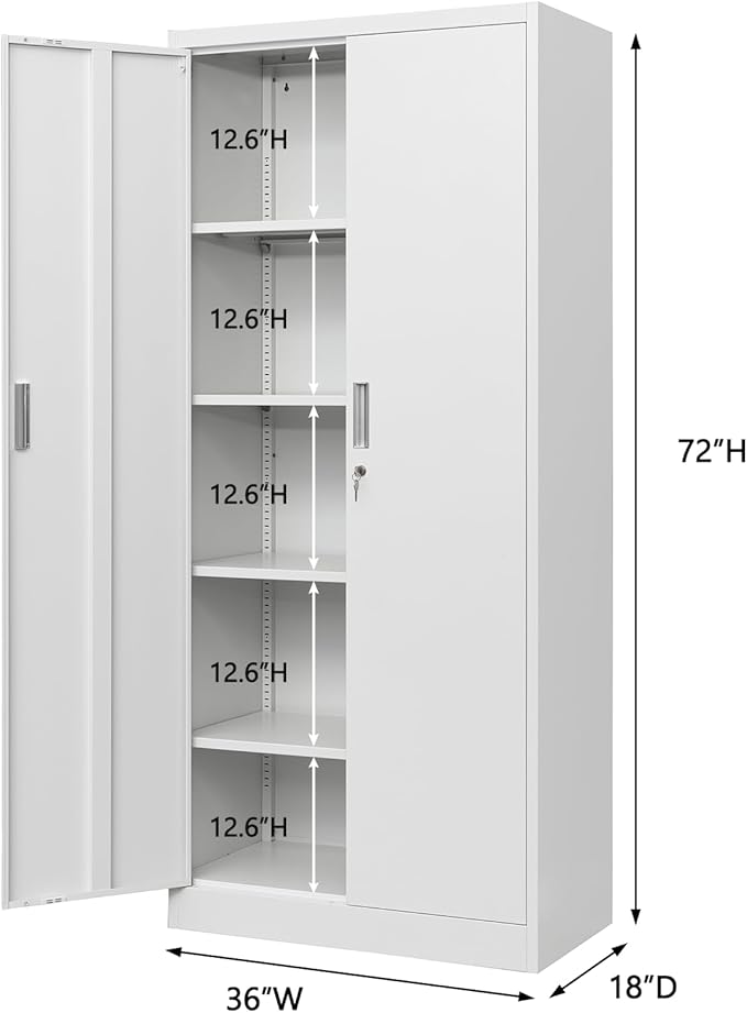 Storage Cabinet, 72 Inch Tall Metal Storage Cabinet with Doors and Shelves,Heavy Duty Metal Cabinet, Pantry Cabinets for Kitchen Storage, Garage Cabinet for Living, Dining Room.