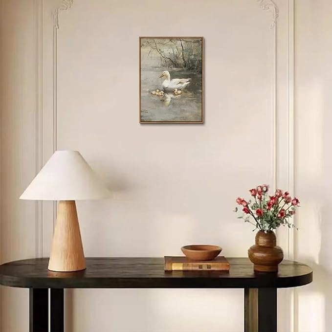 Djmwtb Vintage Framed Wall Art Duck Canvas Wall Art Prints Rustic Nature Paintings Pictures Wall Decor Artwork for Living Room Bedroom Bathroom Office 16x24in