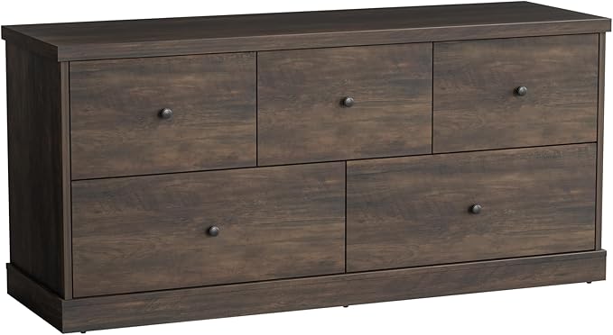 JUMMICO Dresser for Bedroom, Wide Chest of Drawers with 5 Wood Dresser Drawers, Modern Design for Bedroom, Living Room, Hallway, and Entryway (Brown)