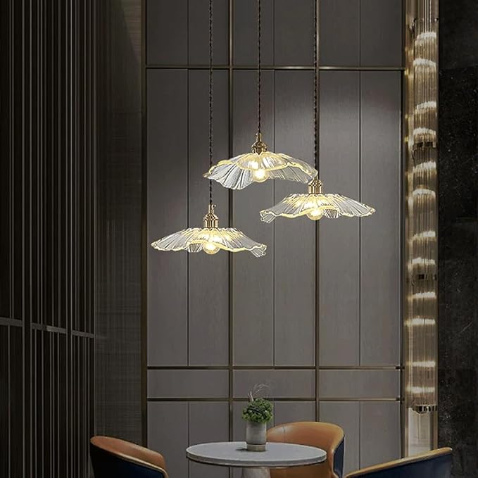 Glass Pendant Light Full Brass Modern Lighting Fixture Transparent Hanging Lamp E26 Socket 11 Inch Adjustable Pendant Lights for Kitchen Island Living Room Bedroom