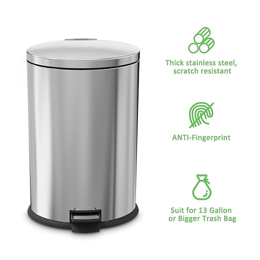 Kitchen Trash Can with Lid - 10.5Gallon/40L Oval Stainless Steel Trash Can with Removable Inner Liner and Lid Soft Close, Foot Pedal Garbage can for Home Office,Fingerprint Proof Silver