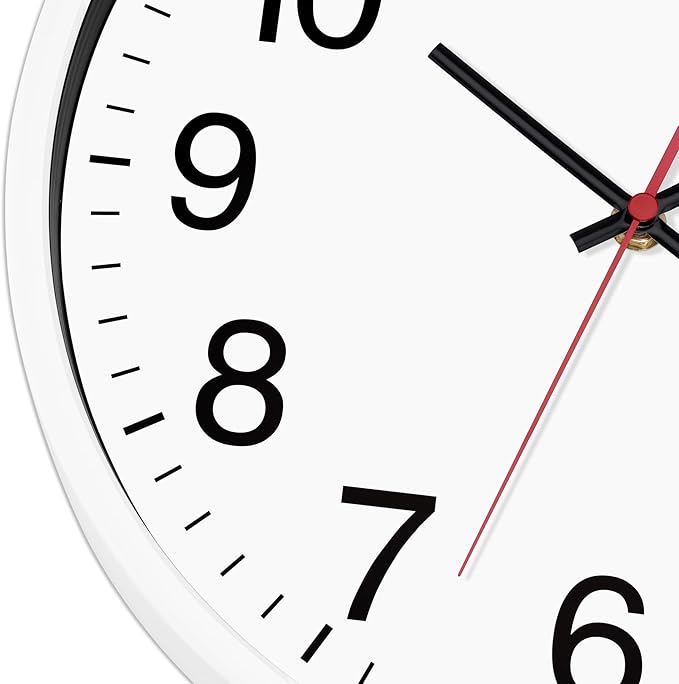 Foxtop White Wall Clock Silent Non-Ticking 12 Inch Quartz Battery Operated Round Analog Wall Clock for Classroom School Office Living Room Bedroom Home