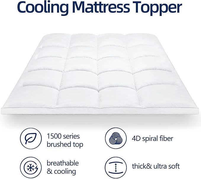 Mattress Topper Full XL for Back Pain, Extra Thick Mattress Pad Cover, Plush Pillow Top, Deep Elastic Pocket, White