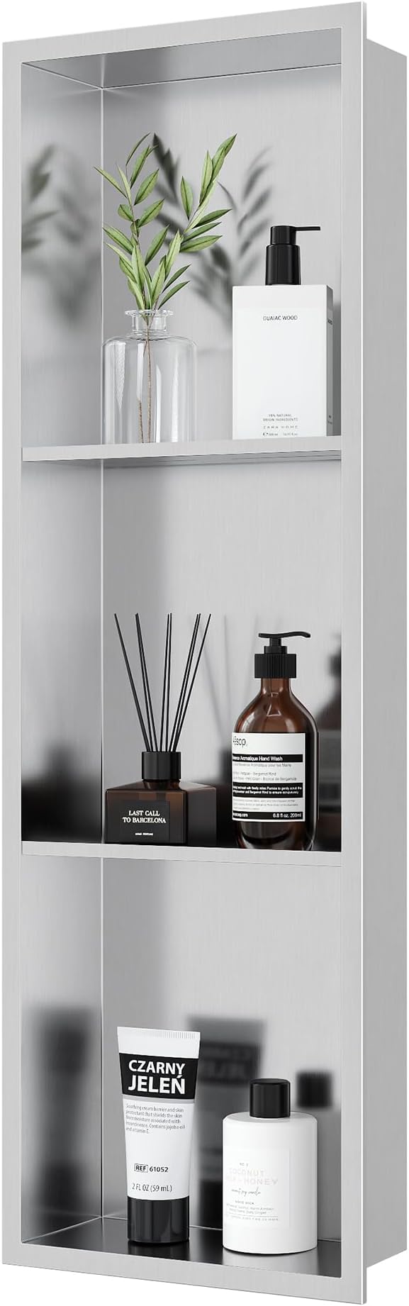 Stainless Steel Shower Niche 12" X 36", Bathroom Wall Niche Three-Tier, No Tile Needed Recessed Shower Shelf for Bathroom Storage, Brushed Nickel