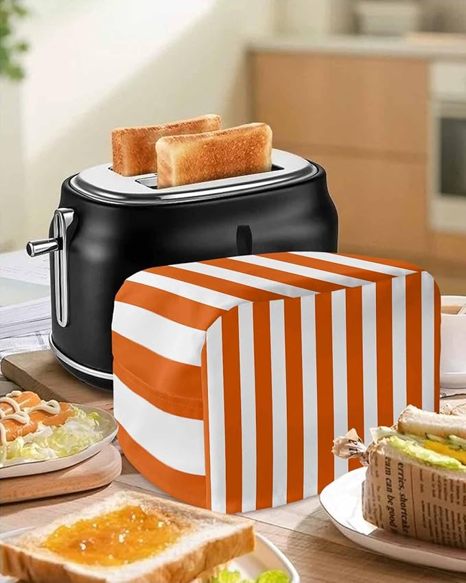Toaster Cover 2 Slice Orange Stripes Toaster Oven Cover with Pockets Vertical Striped Dustproof Bakeware Protector Small Kitchen Appliance Dust Covers and Fingerprint Protection for Women