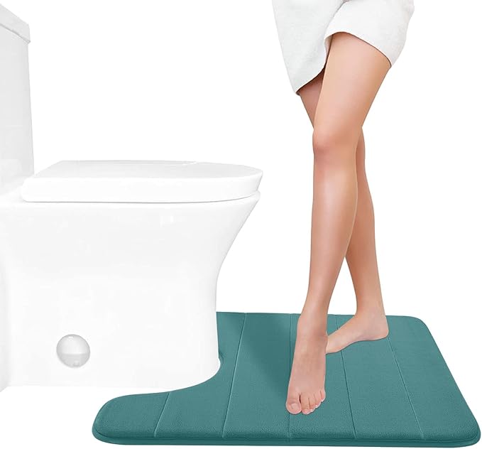 Yimobra Memory Foam Toilet Bath Mat U-Shaped, Soft and Comfortable, Water Absorption, Non-Slip, Thick, Machine Wash, Easier to Dry for Bathroom Commode Contour Rug, 24 X 20 Inch, Teal