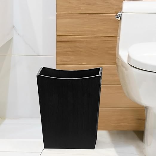 LIANTRAL Wood Trash Can Wastebasket, 2 Gallon Small Bathroom Garbage Can Wooden Waste Basket Trash Container Recycling Bin for Bathroom, Bedroom, Living Room, Office, Kitchen, Black