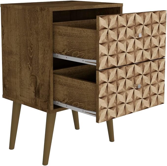 Manhattan Comfort Liberty Mid Century Modern Nightstand with Drawers, Bedside Table for Bedroom and Living Room, Night Stand Accent Decor, Easy Assembly, Brown/Brown