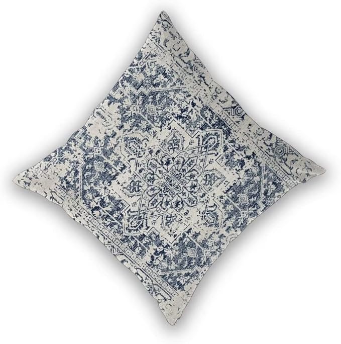 Boho Pillow Covers 20x20 Set of 2, White Navy Blue Carpet Pattern Outdoor Decorative Throw Pillows Ethnic Rustic Farmhouse Cushion Cases Linen Gifts for Couch Sofa Decor