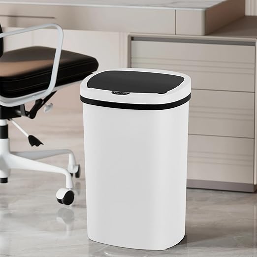 PayLessHere 13 Gallon Trash Can Kitchen Trash Can Automatic Garbage Can with Lid Touch Free High-Capacity Motion Sensor for Kitchen Bedroom Bathroom Office Wateproof Trash Bin (1, White)