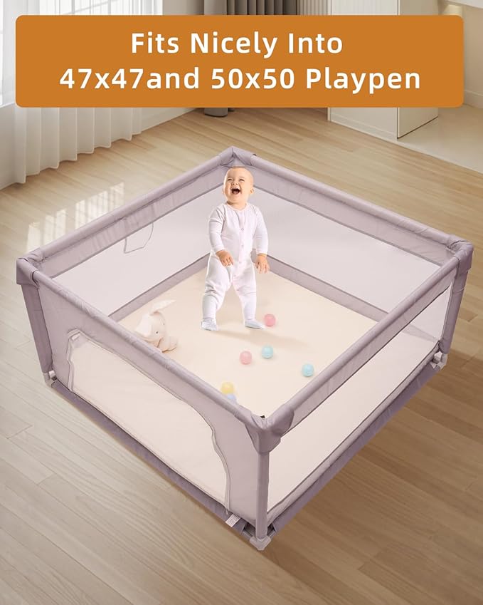 1.2" Padded Baby Play Mat 50x50 Playpen Mat- Extra Thick Waterproof Vegan Leather for Infants and Toddlers, Soft and Easy-to-Clean Floor Mat for Crawling & Play