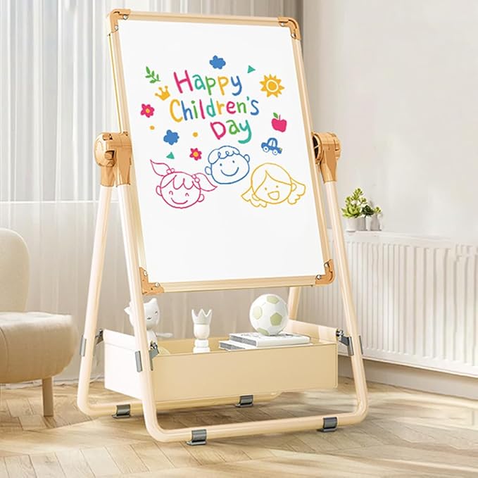 Adjustable Kids Drawing Easel with Magnetic Whiteboard&Chalkboard Double Sided Drawing Board Easy to Clean 360 ° Rotating, Ideal Christmas Gift for Children 36+ Months（44.1"*19"）