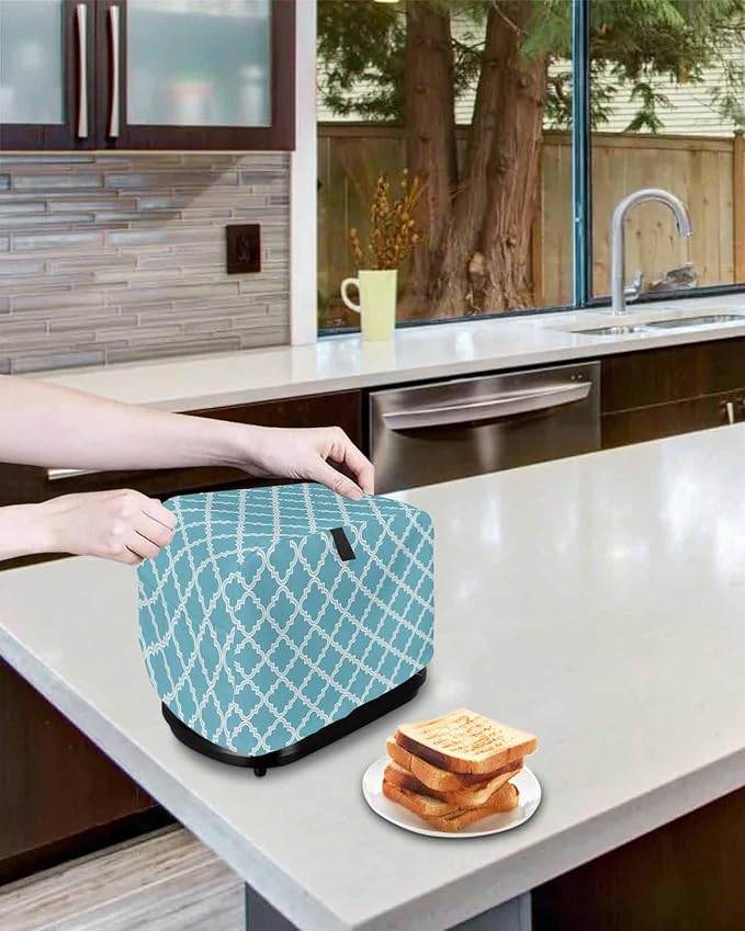 Toaster Cover 2 Slice Moroccan Pattern Toaster Oven Cover with Pockets Blue Geometric Trellis Dustproof Bakeware Protector Small Kitchen Appliance Dust Covers and Fingerprint Protection for Women