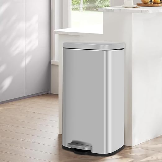 BestOffice 8 Gallon (30L) Trash Can with Lid Garbage Can Commercial Trash Can with Soft-Close Foot Pedal Fingerprint Proof Stainless Steel Can for Kitchen Home Office Bedroom Bathroom