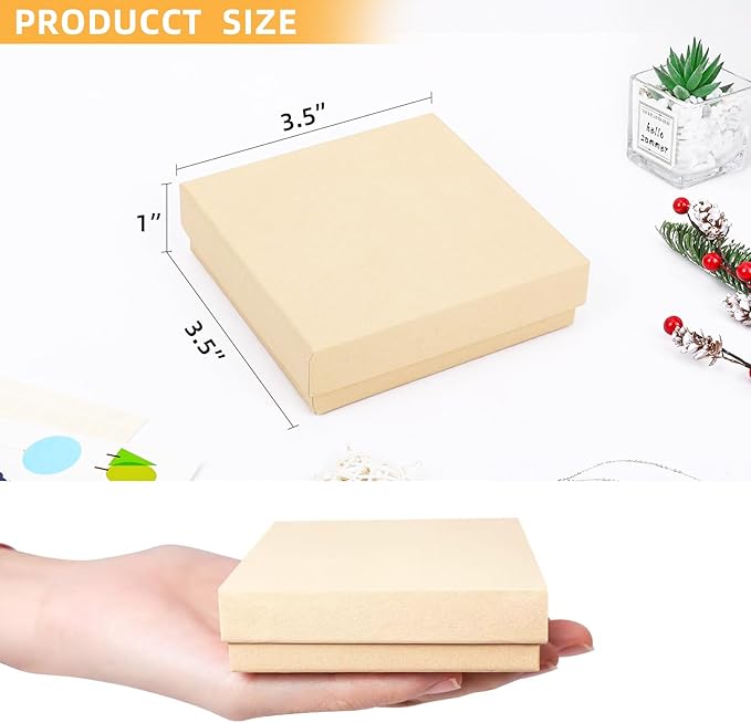 Cardboard Jewelry Gift Boxes, 20 Pack 3.5x3.5x1 Inch, Bulk Cotton Filled Small Jewelry Boxes with Lids for Necklace Ring Bracelet Earring Display Box (Brown)