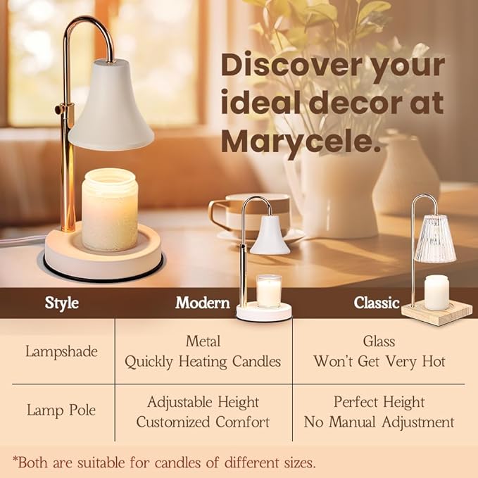 Candle Warmer Lamp White, Height Adjustable Candle Lamp Warmer with Timer, Dimmable Electric Wax Melt Warmer for Jar Candles, House Warming Gifts New Home Decor