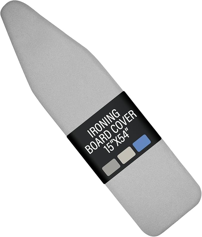 Iwtmm Ironing Board Cover and Pad with Silicone Coating, Thick Scorch-Resistant Padding, Heavy Duty for Home & Professional Use, Fits 15 x 54 Inches Boards, Secure Hook & Loop Fastener (Gray)