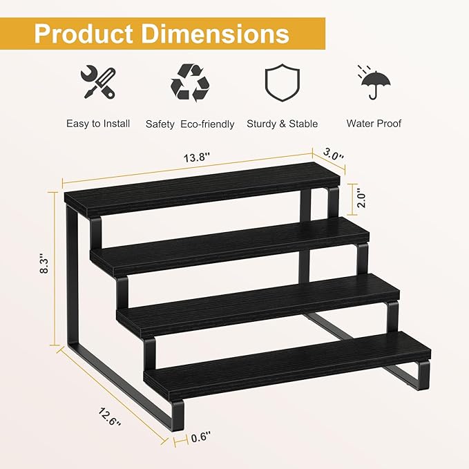 Giikin 4 Tier Display Stand Riser, Wooden Display Stand Perfume Organizer Stand Cupcake Stand Holder, Tiered Display Stand Risers Display Shelf for Home and Shop, Black