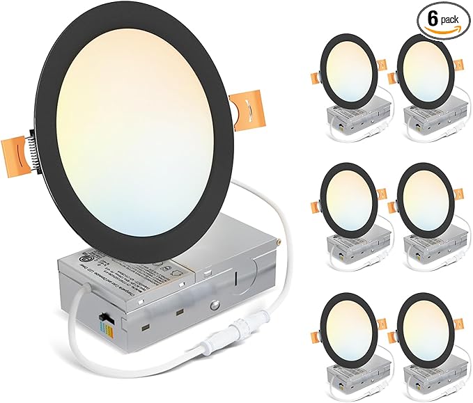 LVWIT 6 Pack 6 Inch LED Recessed Ceiling Light with Junction Box, 13W 5CCT Ultra-Thin Dimmable Can Lights, High Brightness, Canless Wafer Downlight for Kitchen Hallway Dining Room, ETL&FCC