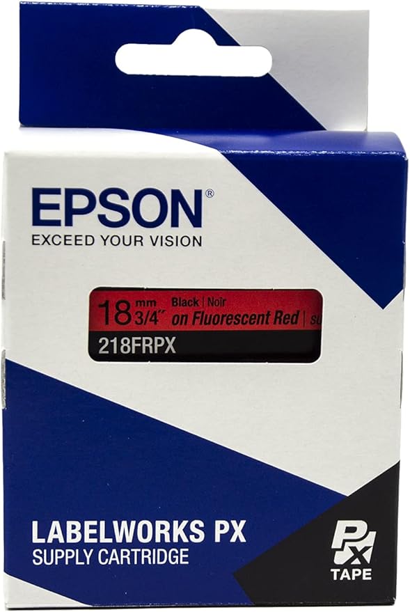 Epson LABELWORKS 218FRPX Genuine PET (Polyester) Tape Cartridge - Black on Fluorescent Red Label Maker Tape - 3/4" (18MM) Wide, 30'