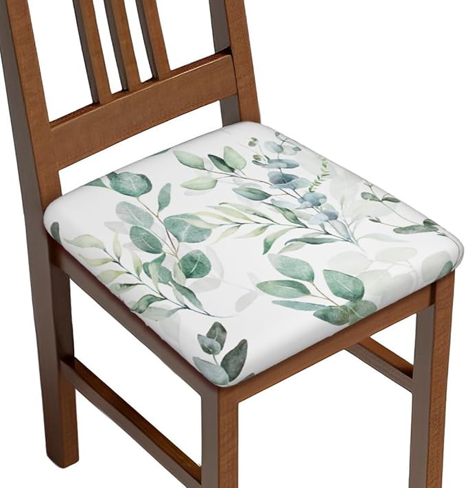 Seat Covers for Dining Room Chairsset of Set of 6, Spring Floral Green Leaf Eucalyptus Watercolor Stretch Chair Seat Covers Cushion Slipcovers for Kitchen Office