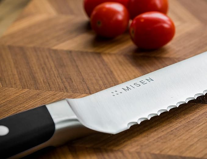 Misen Serrated Bread Knife – High-Carbon Japanese AUS8 Steel – Effortless Slicing of Bread, Pastries, and Fruits – Razor-Sharp Edge and Durable Blade with Ergonomic Handle - 10", Black