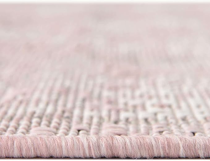 Unique Loom Outdoor Traditional Collection Area Rug - Valeria (10' Round, Pink/ Ivory)