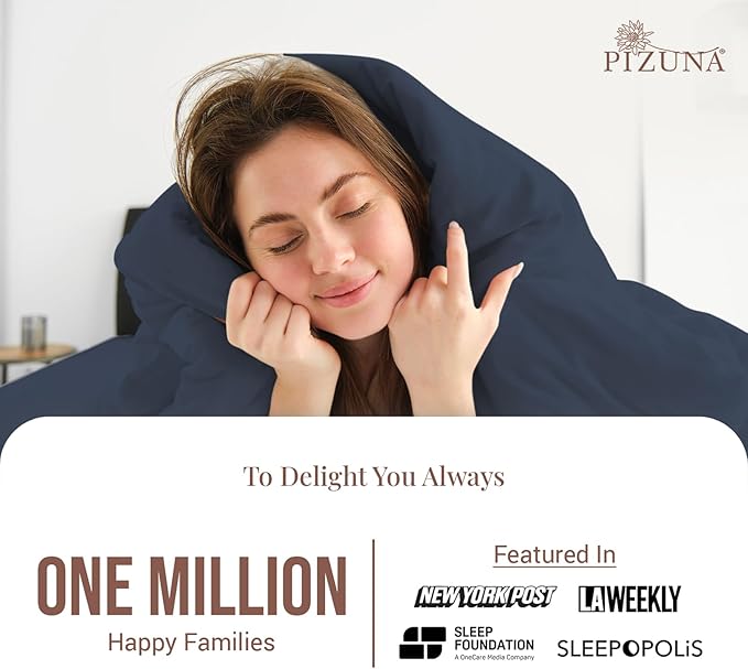 Pizuna 100% Cotton Twin 2 Pc Duvet Cover + 1 Pc Fitted Sheet Set 400 Thread Count Dark Blue Sateen Weave Luxurious Long Staple Cotton 4 Piece Bedding Set -1 Duvet Cover, 1 Pillow Sham, 1 Fitted Sheet