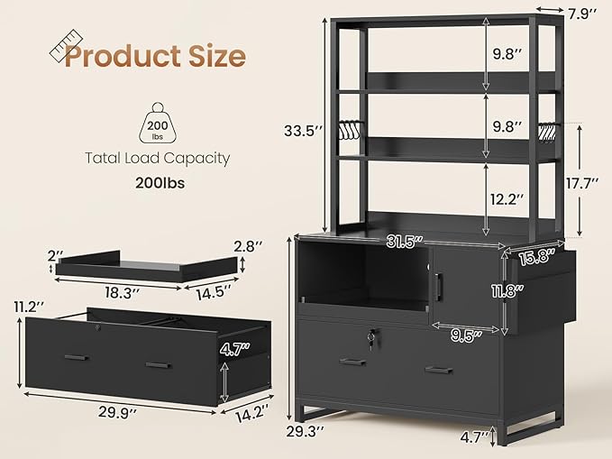 SEDETA File Cabinet with Lock, Filing Cabinet Fits Legal/Letter/A4 Size, File Cabinets for Home Office with Adjustable Storage Shelf and Hook, Black
