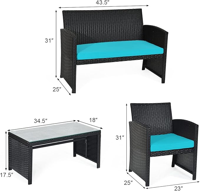 Tangkula 8 Pieces Patio Wicker Conversation Furniture Set, Patiojoy Sofa & Table Set w/4 Seats, Outdoor Rattan Sofa Set for Balcony Backyard, Wicker Chair Set with Tempered Glass Coffee Table
