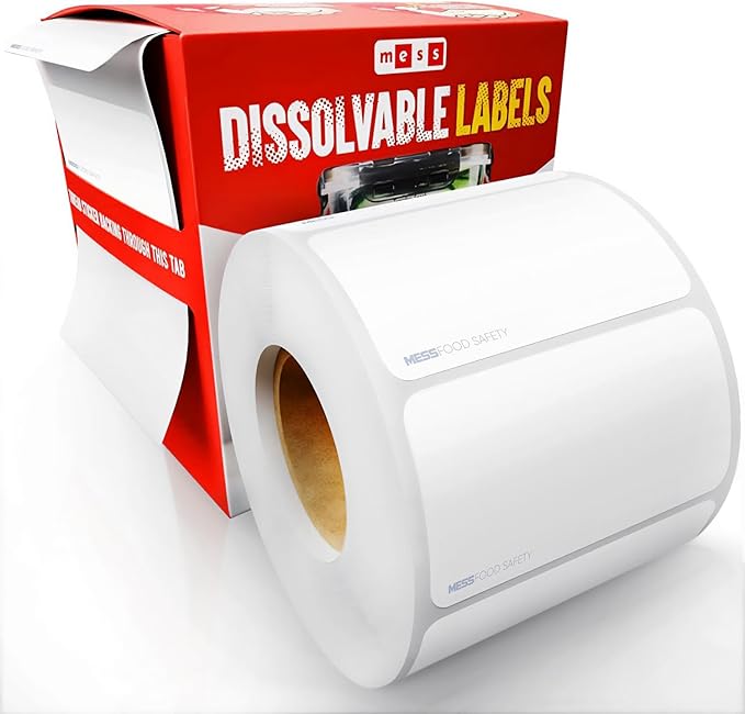 MESS Dissolvable Food Labels, Blank, 1x2 500/Roll - Dissolves in 30 Seconds or Less - Removable Pantry, Meal Prep & Food Storage Labels – Canning & Freezer Use