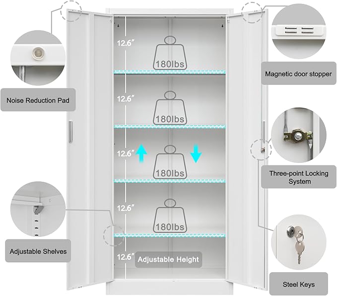 Storage Cabinet, 72 Inch Tall Metal Storage Cabinet with Doors and Shelves,Heavy Duty Metal Cabinet, Pantry Cabinets for Kitchen Storage, Garage Cabinet for Living, Dining Room.