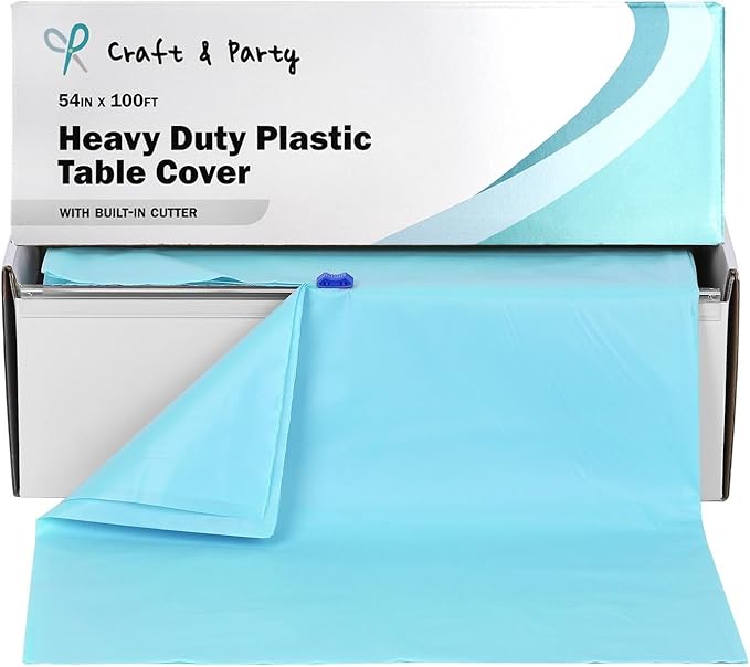 Craft And Party, 54 in x 100 feet Plastic Table Cover Roll for Party, Banquet, Picnic, Kids Activities for Any Size and Shape Table (Aqua, 54" x 100ft)