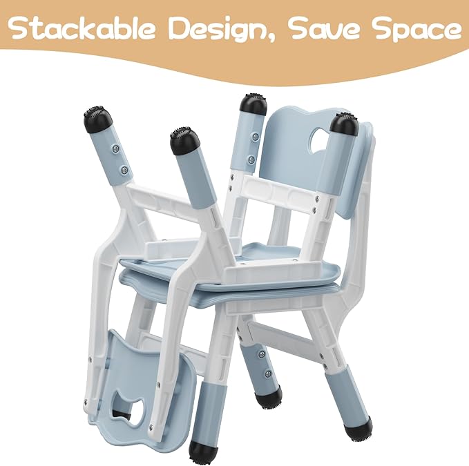GAOMON Kids Chair, 3 Level Height Adjustable Kid Chair, Plastic Toddler Chairs for Children Boys Girls Age 2-6, Suitable for Home Family Classroom Nursery Indoor Use (2 Pack, Grayish Blue)