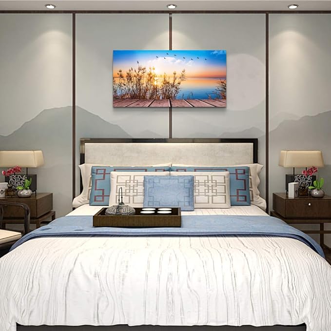 Wall Art for living room Canvas Print Artwork Wall Art Decor Blue ocean waves sun seaview Poster painting bedroom wall decorations Seascape Canvas Prints Picture Office Works Home bathroom wall decor