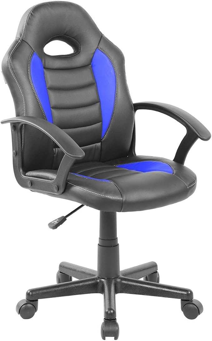 Techni Mobili Kid's Gaming and Student Racer Chair with Wheels, Resemblance of a sport's car interior, Polypropylene, Blue