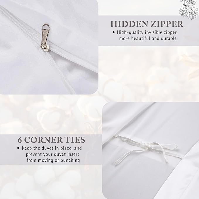 1000 Thread Count California King Duvet Cover 100% Egyptian Cotton Soft 5 PC Comforter Cover & 2 Pillow Shams - All Season Breathable Zipper Closure & Corner Ties (Cal King/King, White)