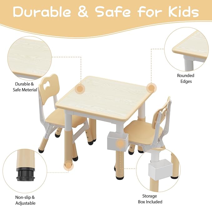 GAOMON Kids Table and 4 Chairs Set with Graffiti Desktop, Height Adjustable Toddler Table and Chairs Set for Reading, Drawing, Playing, Eating