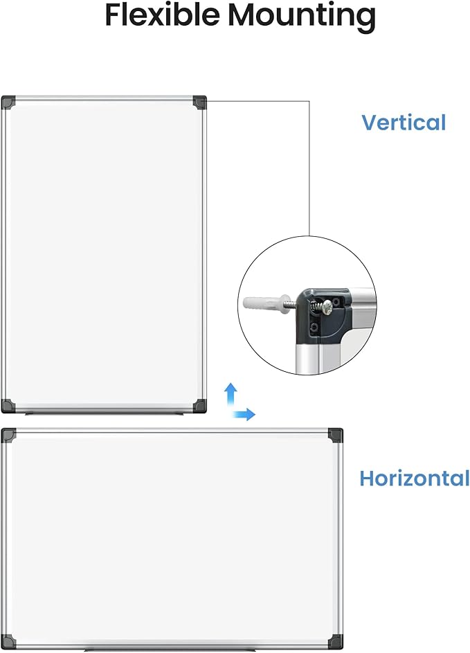 VUSlGN 3PCS Magnetic White Board kit for Wall 36" x24", 3 Dry Eraser & 6 Multicolor Markers & 12 Magnetic Pins, Sliver Reinforced Aluminum Frame for Home, School, Office