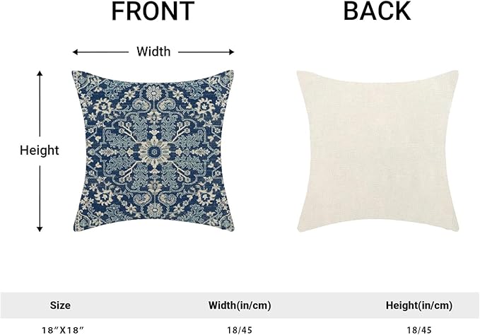 Blue White Boho Pillow Covers 20x20 Set of 2, Carpet Design Decorative Boho Throw Pillows Linen Farmhouse Bohemian Cushion Pillow Covers for Sofa Couch Outdoor Decor