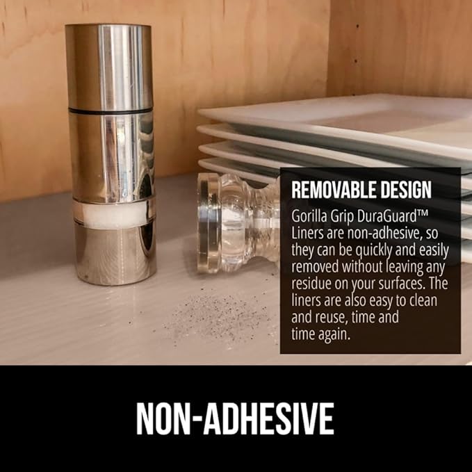 GORILLA GRIP DuraGuard Shelf Liner, Non-Adhesive Cabinet Liners for Kitchen Drawers, Shelves, Refrigerator, Pantry Storage, Bathroom Closet, Durable Waterproof BPA Free Ribbed Plastic, 20x10 Beige