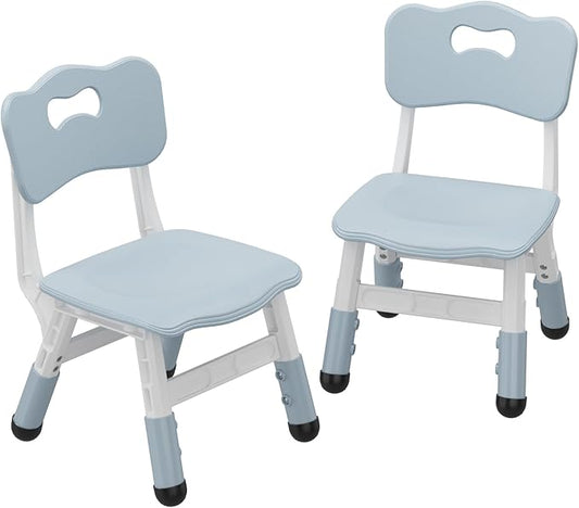 GAOMON Kids Chairs Set of 2, 3 Level Height Adjustable Kid Chair, Plastic Toddler Chairs for Children Boys Girls Age 2-6, Suitable for Home Family Classroom Nursery Indoor Use, Gray Blue