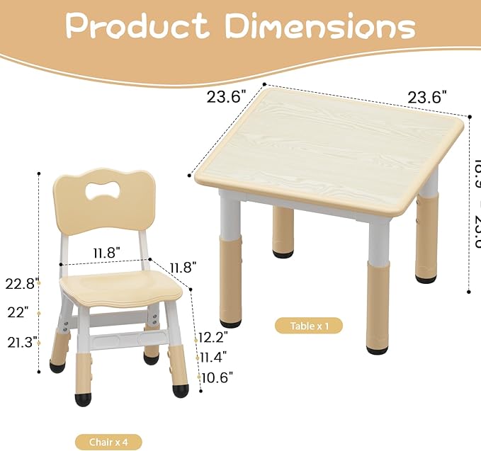 GAOMON Kids Table and 4 Chairs Set with Graffiti Desktop, Height Adjustable Toddler Table and Chairs Set for Reading, Drawing, Playing, Eating