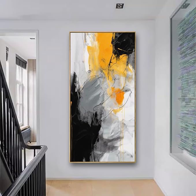 Wall Art Large Modern Abstract Artwork Black Yellow Canvas Painting for Living Room Bedroom Office Home Decor 30"x60" with Framed…