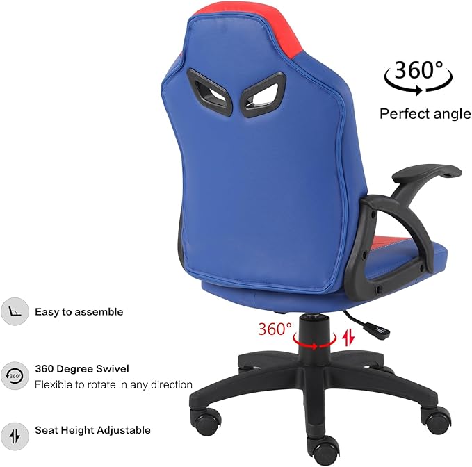 Modern-Depo Gaming Chair for Teenagers Juniors, High Back Ergonomic Swivel Racing Computer Chair, Height Adjustable Students Computer Chair, Blue
