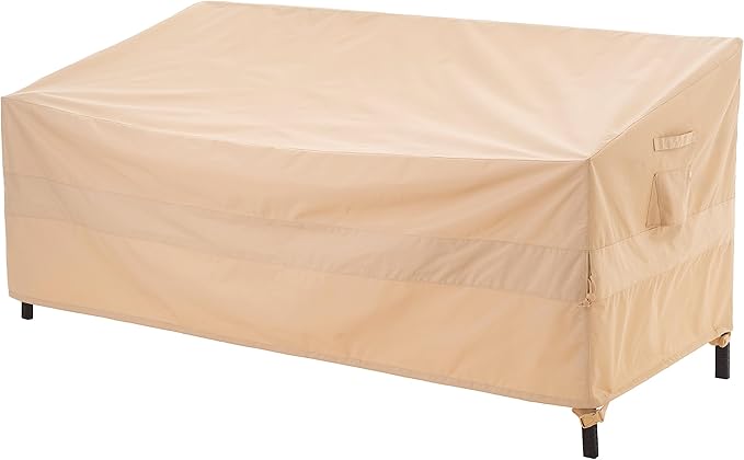WJ-X3 Patio Sofa Covers Waterproof, 3-Seater Heavy Duty Lawn Couch Covers UV Resistant, Deck Sofa Chair Set Covers Anti-Fading, Wind Resistant, 87W x 42D x 35H Inches, Beige