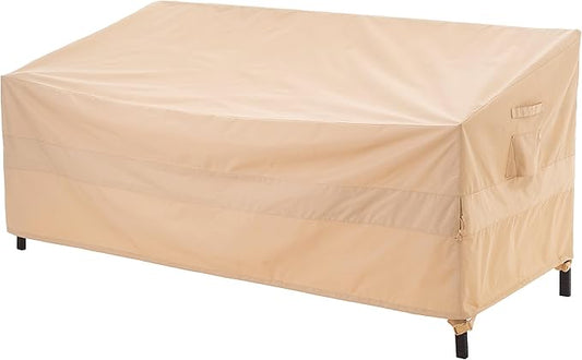 WJ-X3 Patio Sofa Covers Waterproof, 3-Seater Heavy Duty Lawn Couch Covers UV Resistant, Deck Sofa Chair Set Covers Anti-Fading, Wind Resistant, 87W x 42D x 35H Inches, Beige