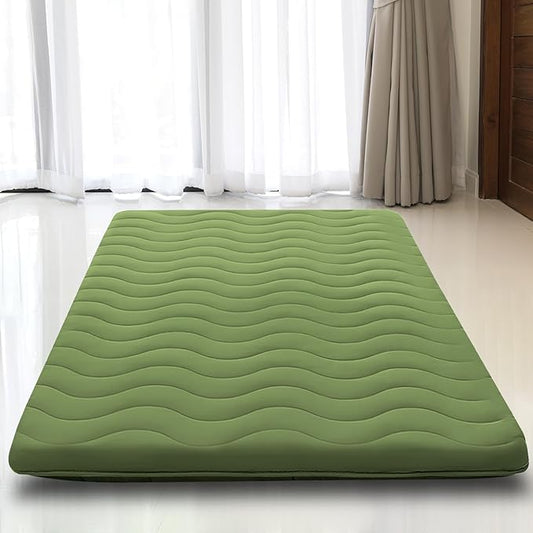 Japanese Floor Mattress, 100% High Density Comfortable Foam, 4" Thicken Foldable Mattress Tatami Mat Sleeping Pad, Ideal for Comfort and Support, Kids Floor Lounger Pillow Bed Sofa, Green, Queen
