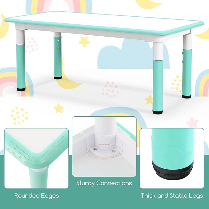 Costzon Kids Table and 4 Chair Set, Height Adjustable Toddler Desk and Chairs with Graffiti Desktop, Non-Slip Legs, Children Art Study Multi-Activity Table Set for Home, Daycare, School (Green)